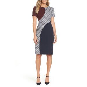 Eliza J. Colorblock Tweed Plaid Sheath Career Dress Size 12